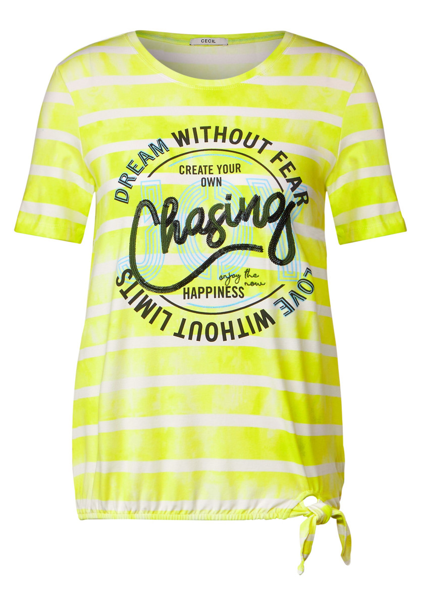 | Blusen - Bekleidung & DAMEN Langarmshirts | | Shirts | Frontprint limelight yellow Streifenshirt | MODE mit