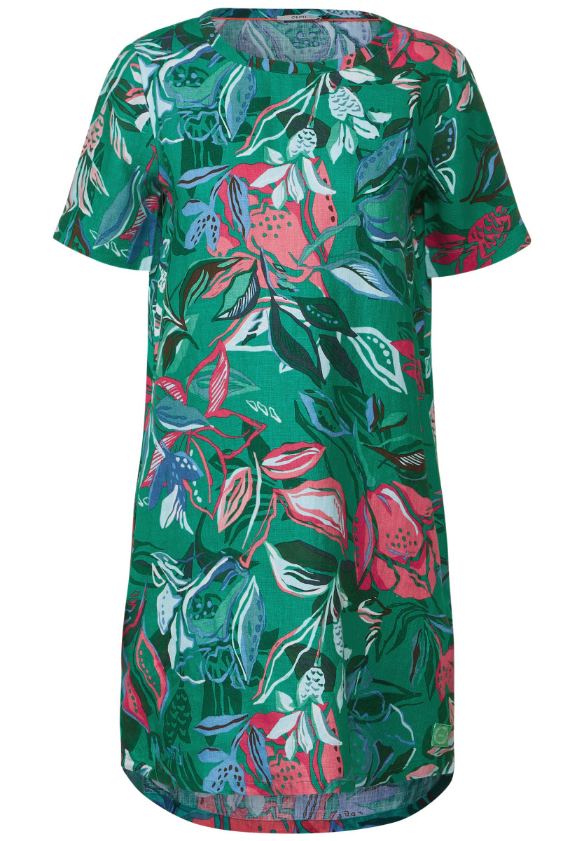 Kleider - | mit Röcke Leinenkleid green | Blumenprint & | MODE | | Bekleidung DAMEN kurz Kleider trefoil